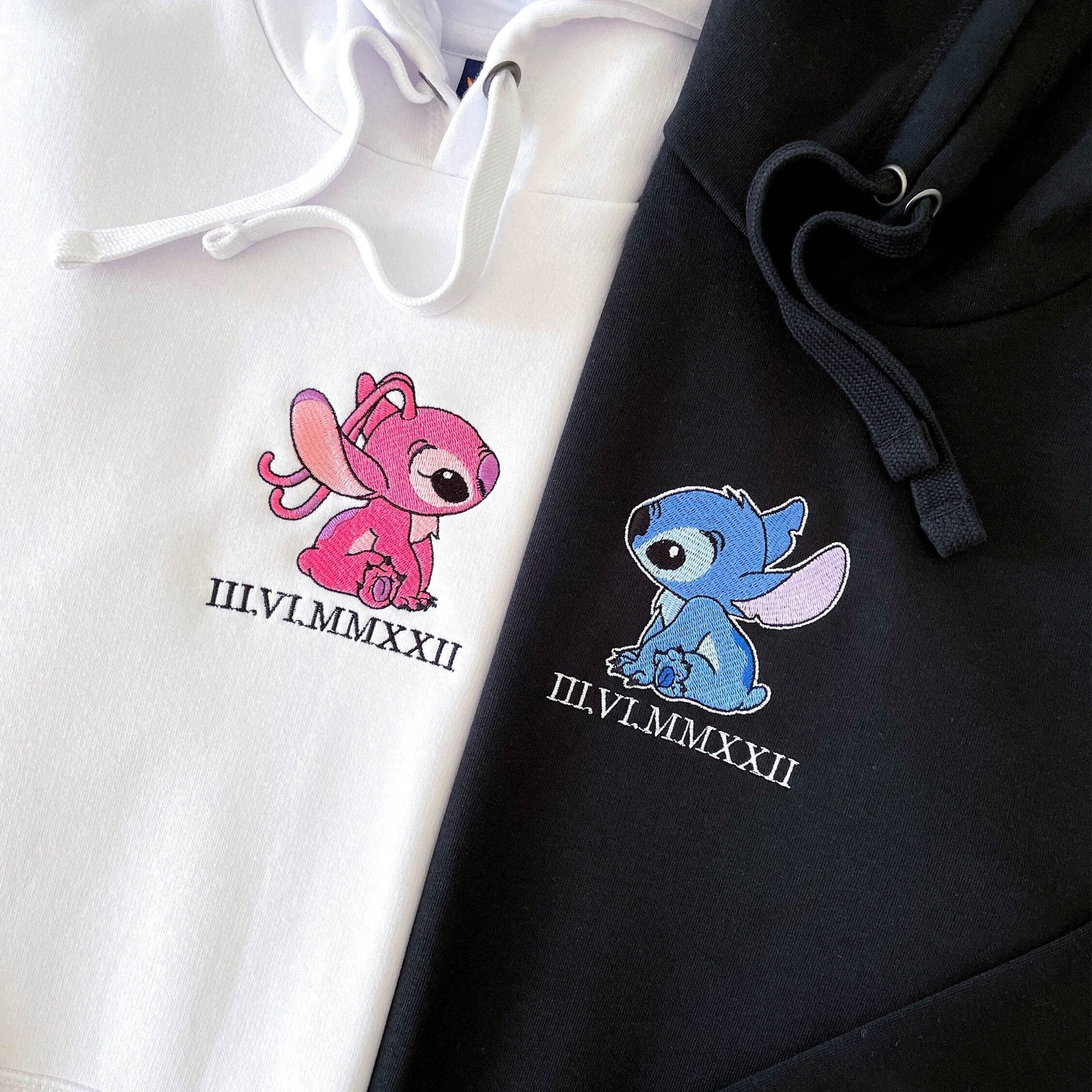 Stitch And Angel Embroidered Sweatshirt Couple Matching Hoodie - Drakify