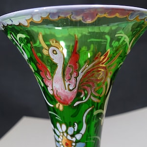 Very decorative similar to Karlsbad Moser - VASE from the time of Art Deco or later around 1970. Signed Royo. Motif bird, flamingo, flowers