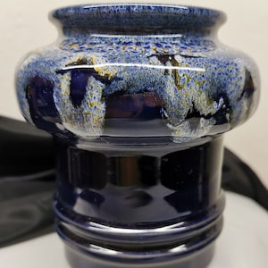 Vintage VEB Haldensleben FAT LAVA ceramic vase 2920B marked * blue white ocher * Original Midcentury 60s 70s, great !! H 5.71&quot; Space Age