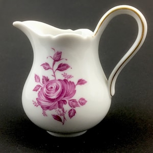 Milk jug, pitcher: HUTSCHENREUTHER SELB model like Dresden Schlossberg or Maria Theresia Pink Flower Rose - Green marked. Model No. 31581/1