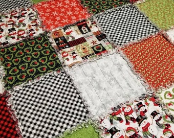 Hand Made Rag Quilt, Flannel, "Snow Place Like Home" Throw-size