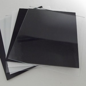 Six Pieces White Black Clear 6x6" Spectrum System 96 COE 3mm Glass Sheets Pack