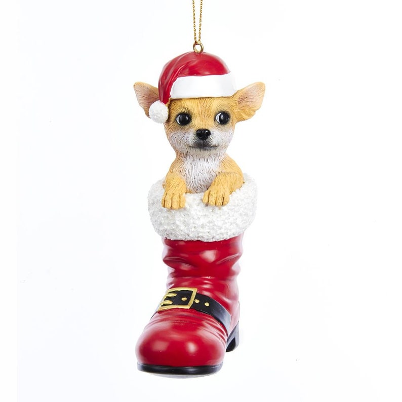 Chihuahua In Santa Boot Christmas Ornament Hand Painted Resin Etsy