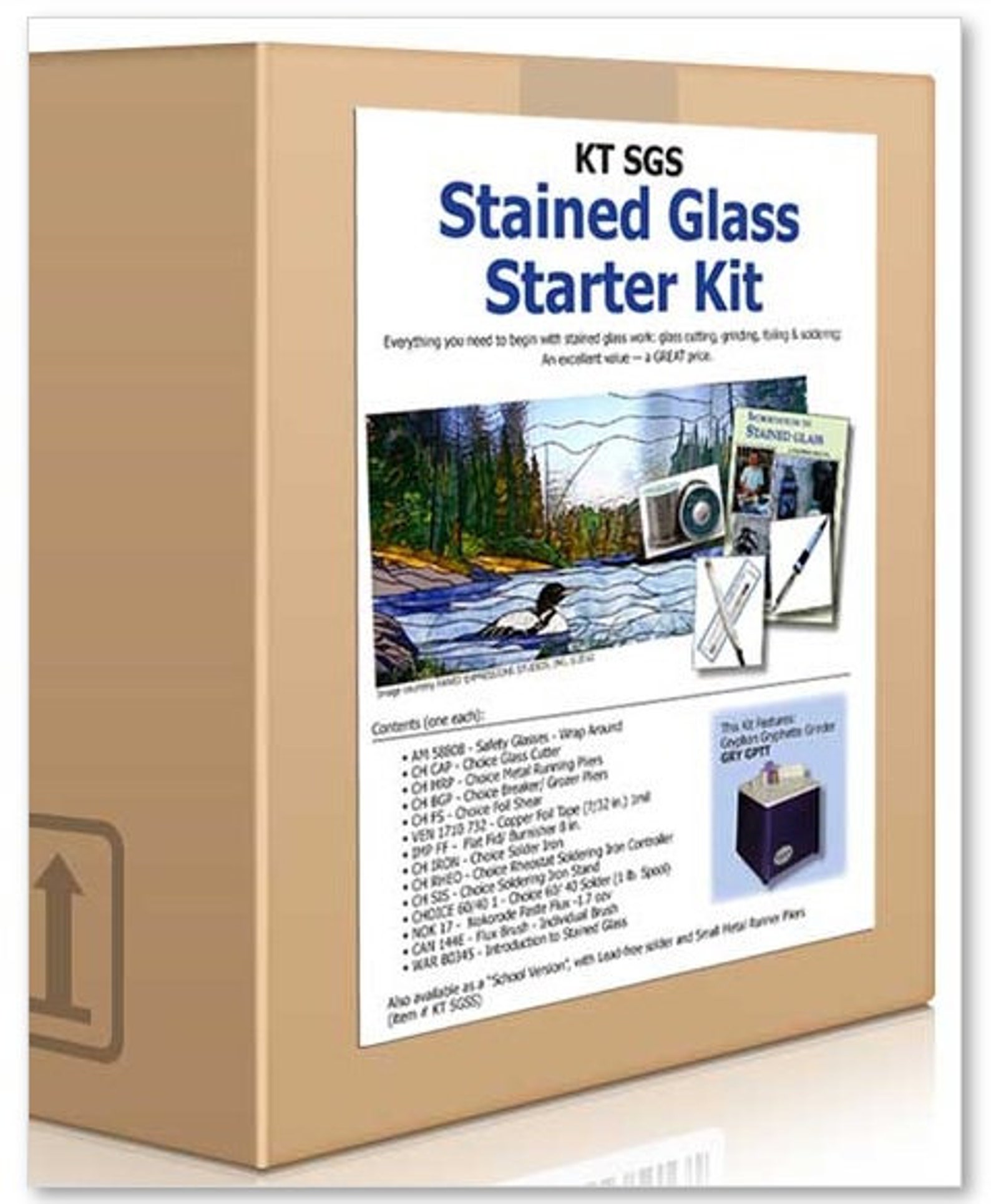15pcs Stained Glass Starter Kit,Set With Glass Grinder/Glass Cutter Tool Kit/Soldering Iron Kit/solder Exhaust Fan/Solder Clamp/Consumables,Complete