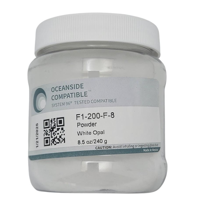 F1 200 Ópalo blanco en polvo 96 COE Frit Frasco de 8.5 oz Suministros para fusión de vidrio OGT Fusible imagen 1