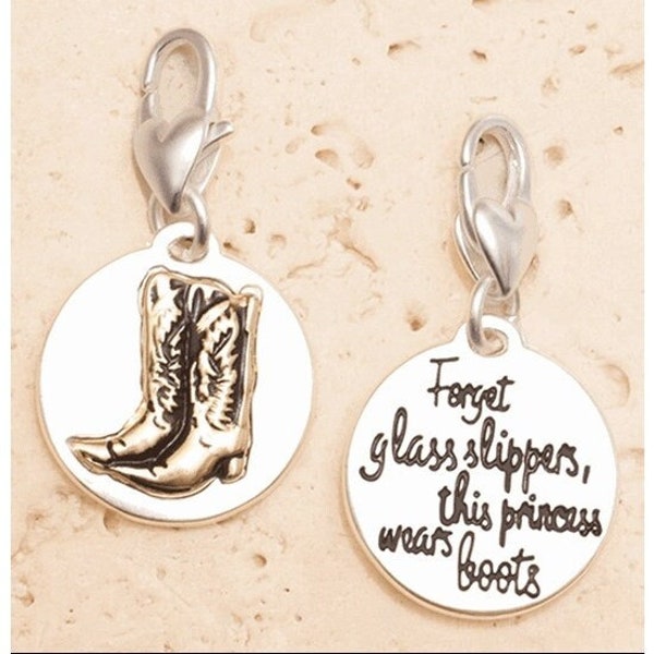 Forget the Glass Slippers This Princess Wears Boots Amanda Blu Two Sides Two-tone Gold and Silver Charm