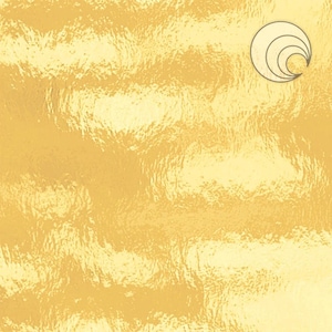 May include: A textured, golden-yellow surface with a rippled appearance. The image features a repeating pattern of light and shadow, creating a sense of depth. A circular logo with concentric arcs is in the upper right corner.