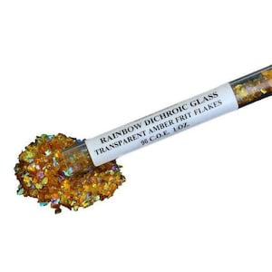 Frit Flakes AMBER w/ Rainbow Dichroic Coating 96 COE 1 oz Glass Fusing Supplies Fusible