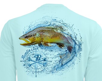 Rattlin Jack Brown Trout UV Fishing Shirt Men’s Long Sleeve UV Sun  Protection Quick Dry Wicking