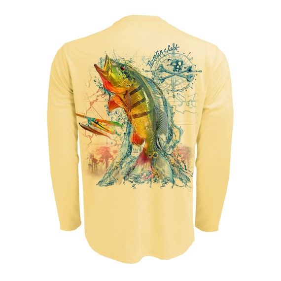 Rattlin Jack Gold Marlin UV Fishing Shirt Mens UV Sun Protection Moisture  Wicking Long Sleeve UPF 50 