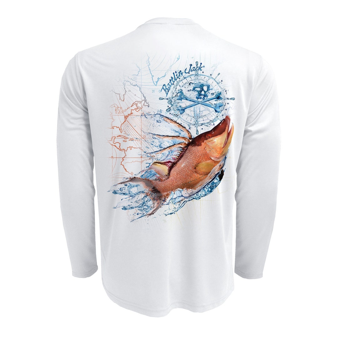 Men's Bass World UV Fishing Shirt by Rattlin Jack | Long Sleeve | UPF 50  Sun Protection | Performance Polyester Rash Guard 