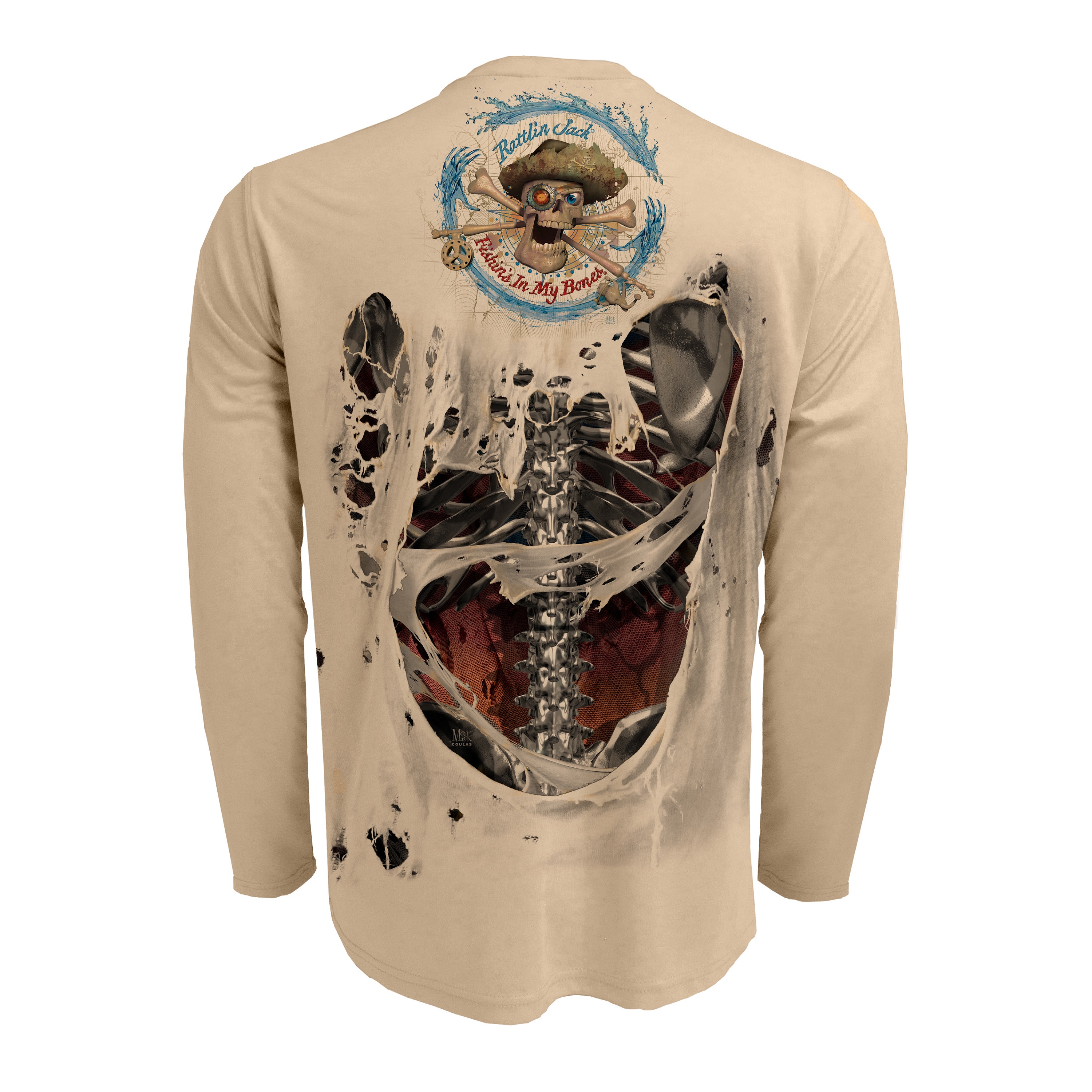 Rattlin Jack Skeleton Steel Bones Fishing Shirt Mens UV Sun