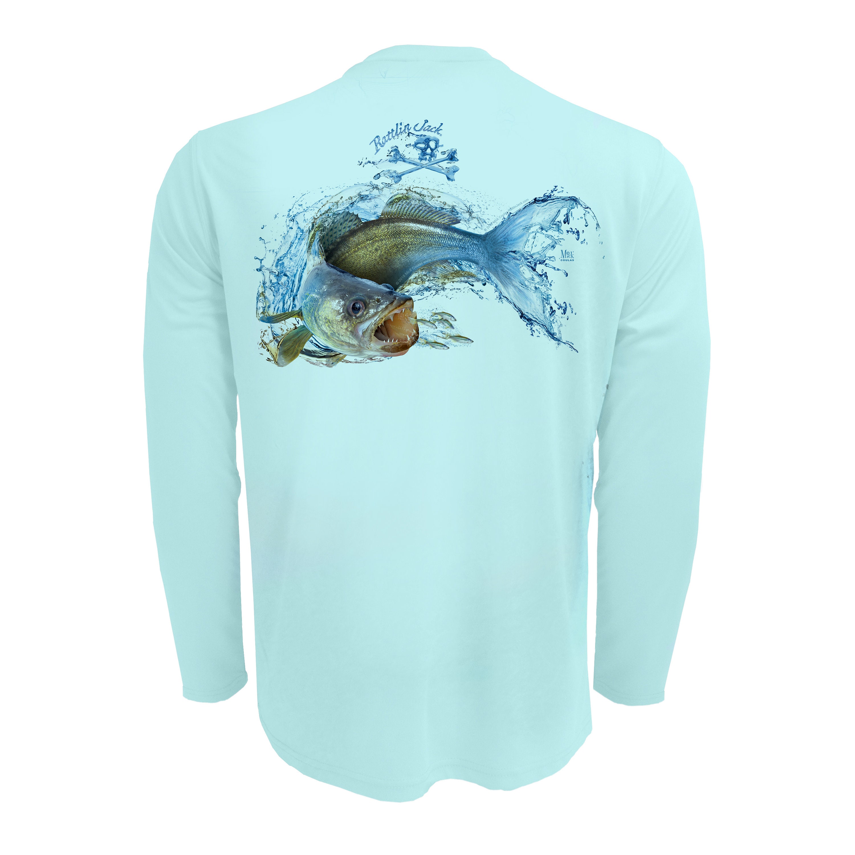 Rattlin Jack Walleye UPF 50 Fishing Shirt Mens Long Sleeve Moisture Wicking UV  Sun Protection 