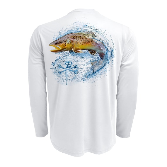 Rattlin Jack Brown Trout UV Fishing Shirt Mens Long Sleeve UV Sun  Protection Quick Dry Wicking 