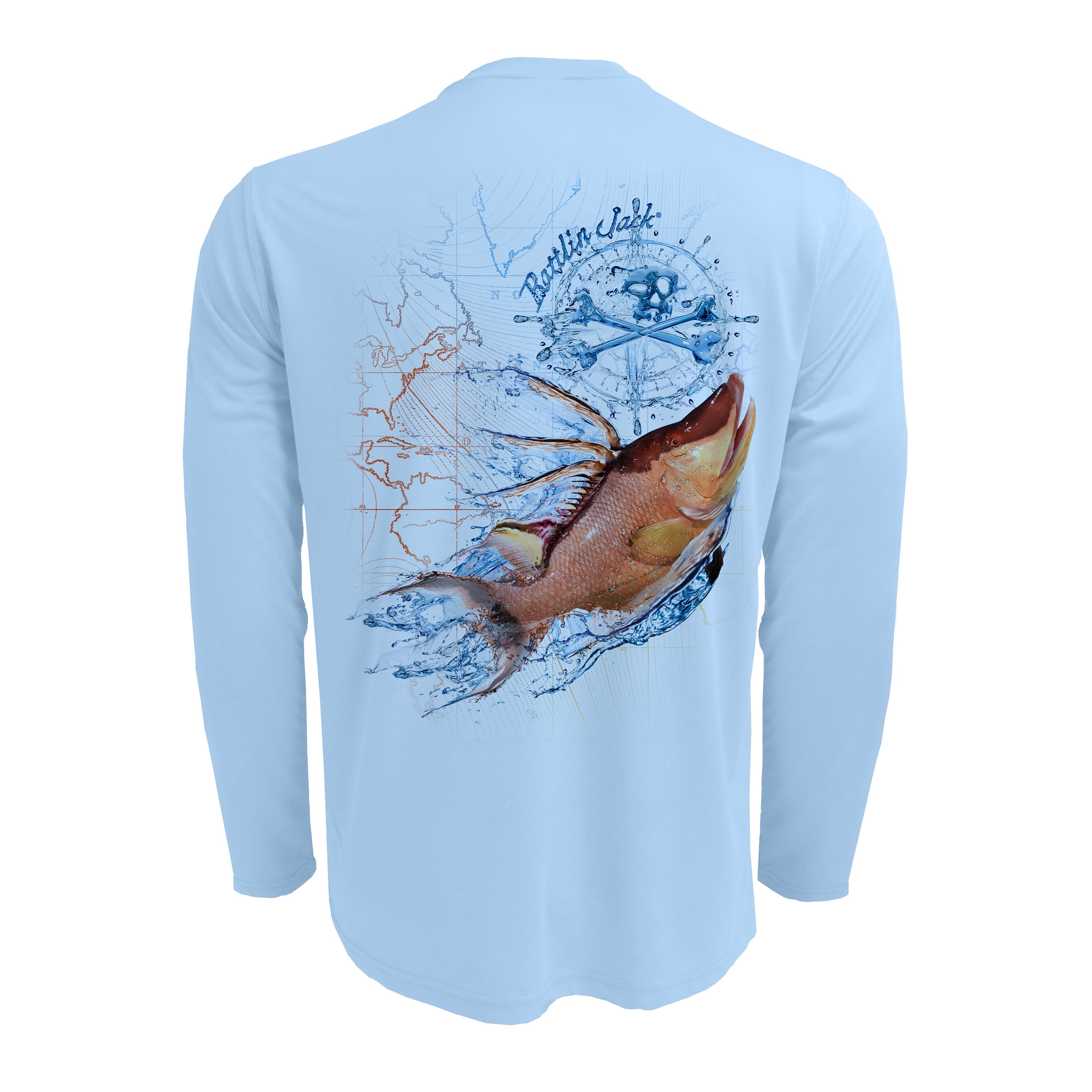 Men's Bass World UV Fishing Shirt by Rattlin Jack | Long Sleeve | UPF 50  Sun Protection | Performance Polyester Rash Guard 