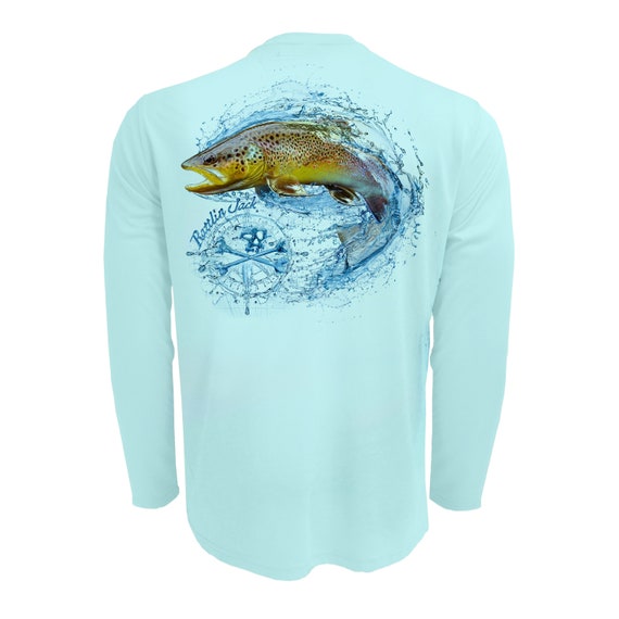 Rattlin Jack Brown Trout UV Fishing Shirt Mens Long Sleeve UV Sun  Protection Quick Dry Wicking 