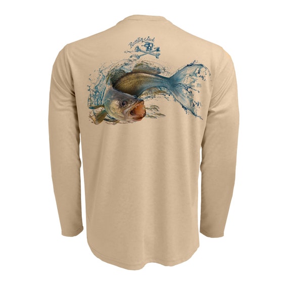 Rattlin Jack Walleye UPF 50 Fishing Shirt Mens Long Sleeve Moisture Wicking  UV Sun Protection 