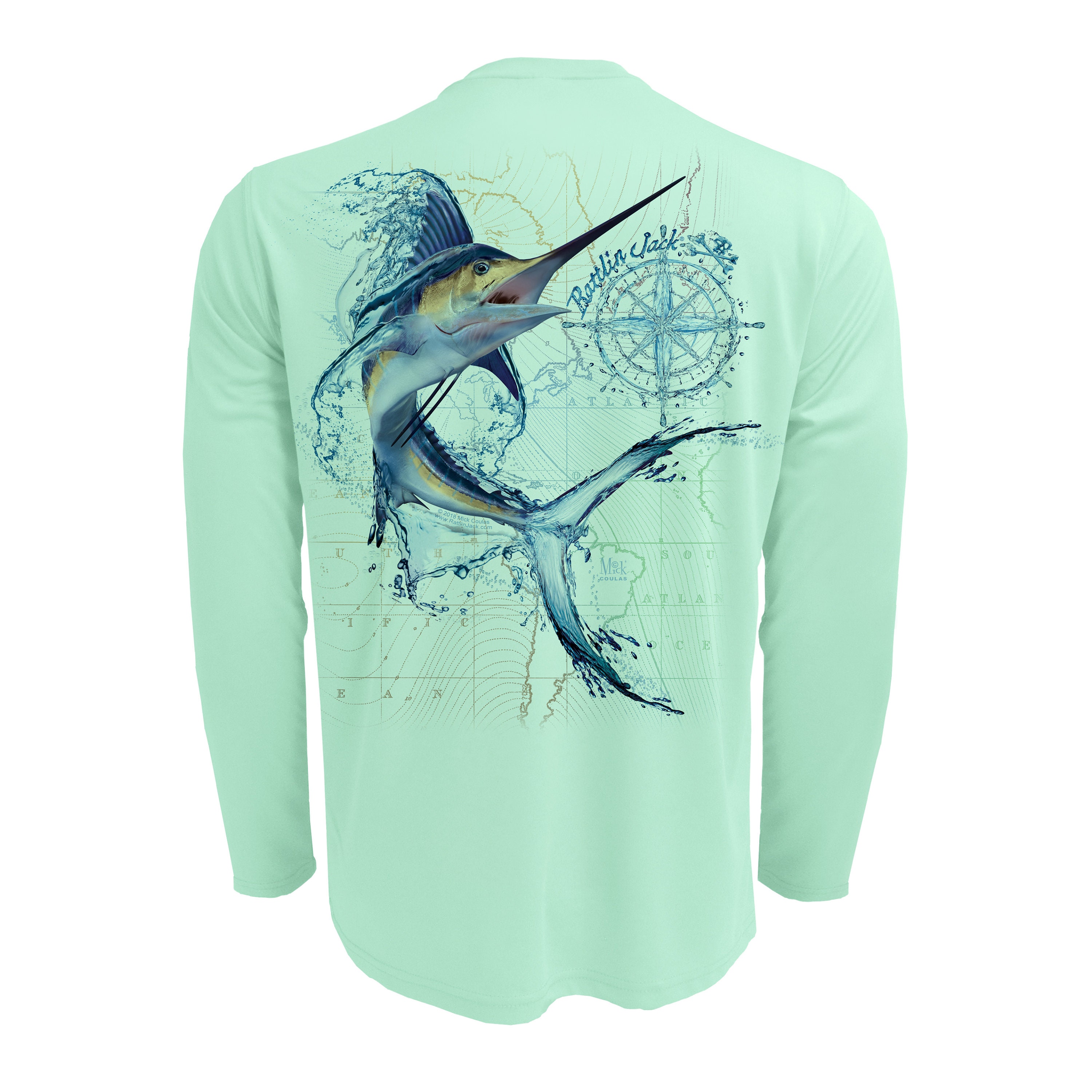 Rattlin Jack Gold Marlin UV Fishing Shirt Mens UV Sun Protection Moisture  Wicking Long Sleeve UPF 50 