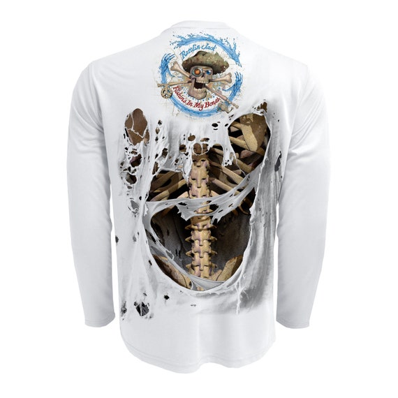 Rattlin Jack Skeleton Bones UV Fishing Shirt Mens UPF 50 Dry Fit Long Sleeve  Sun Protection 