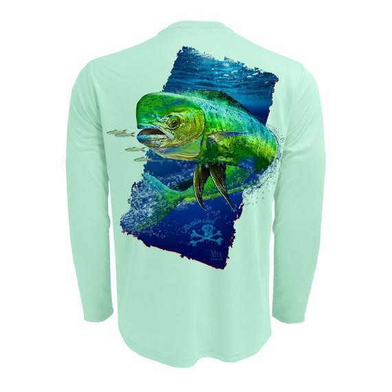 Rattlin Jack Dorado Mahi Mahi UV Fishing Shirt Mens Quick Dry Wicking Long  Sleeve UPF 50 Dye Sublimation 