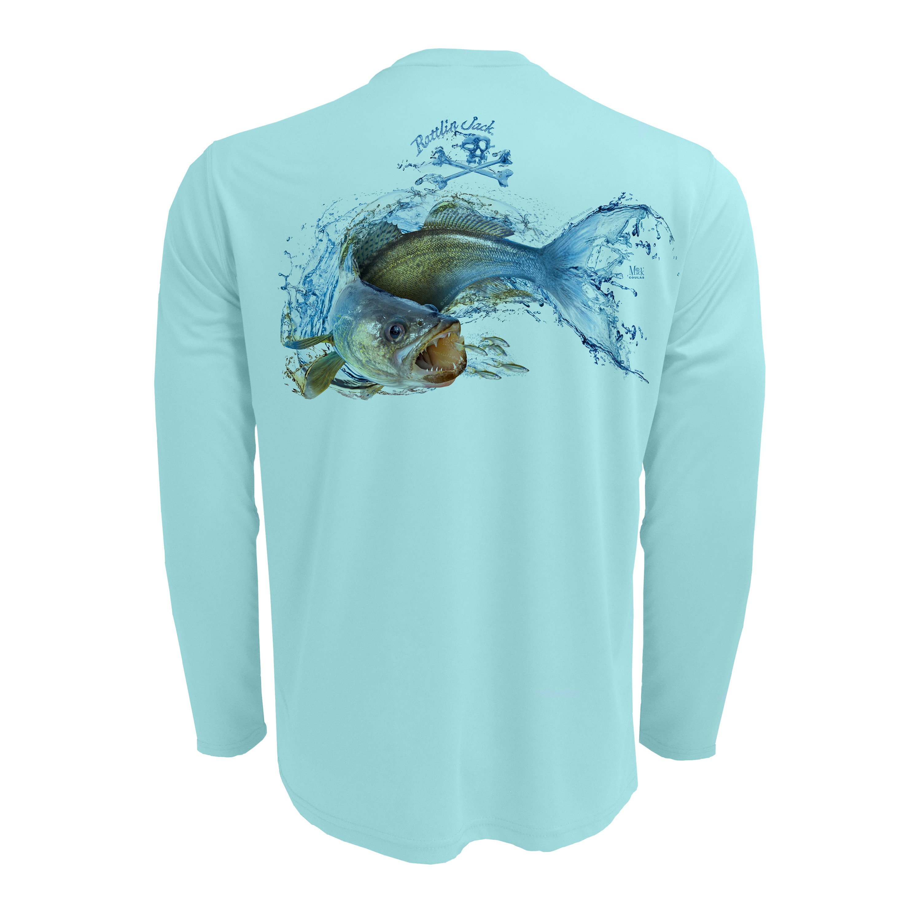 Rattlin Jack Walleye UPF 50 Fishing Shirt Mens Long Sleeve Moisture Wicking  UV Sun Protection 