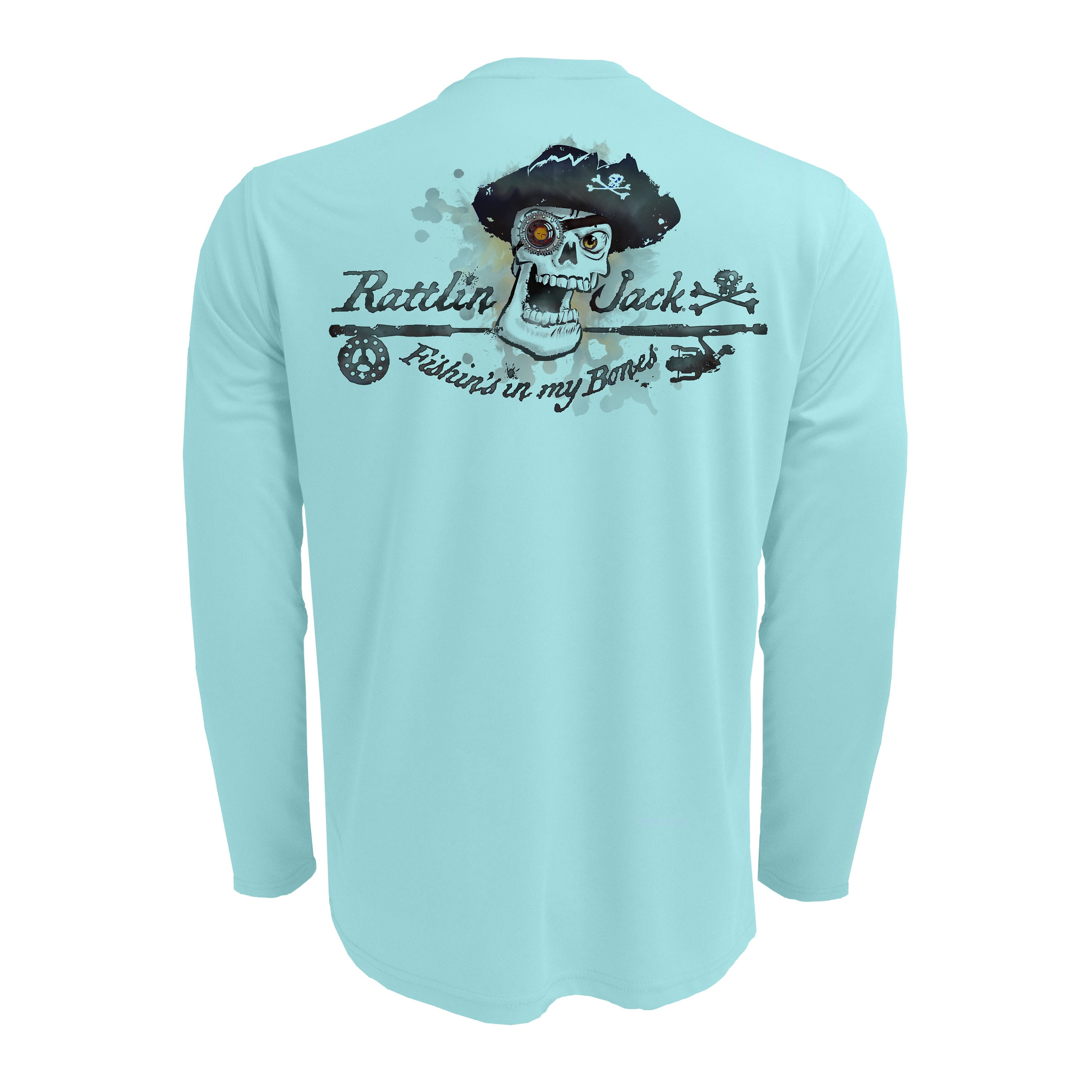 Rattlin Jack Skull Logo Grey Ink Fishing Shirt Mens UV Sun