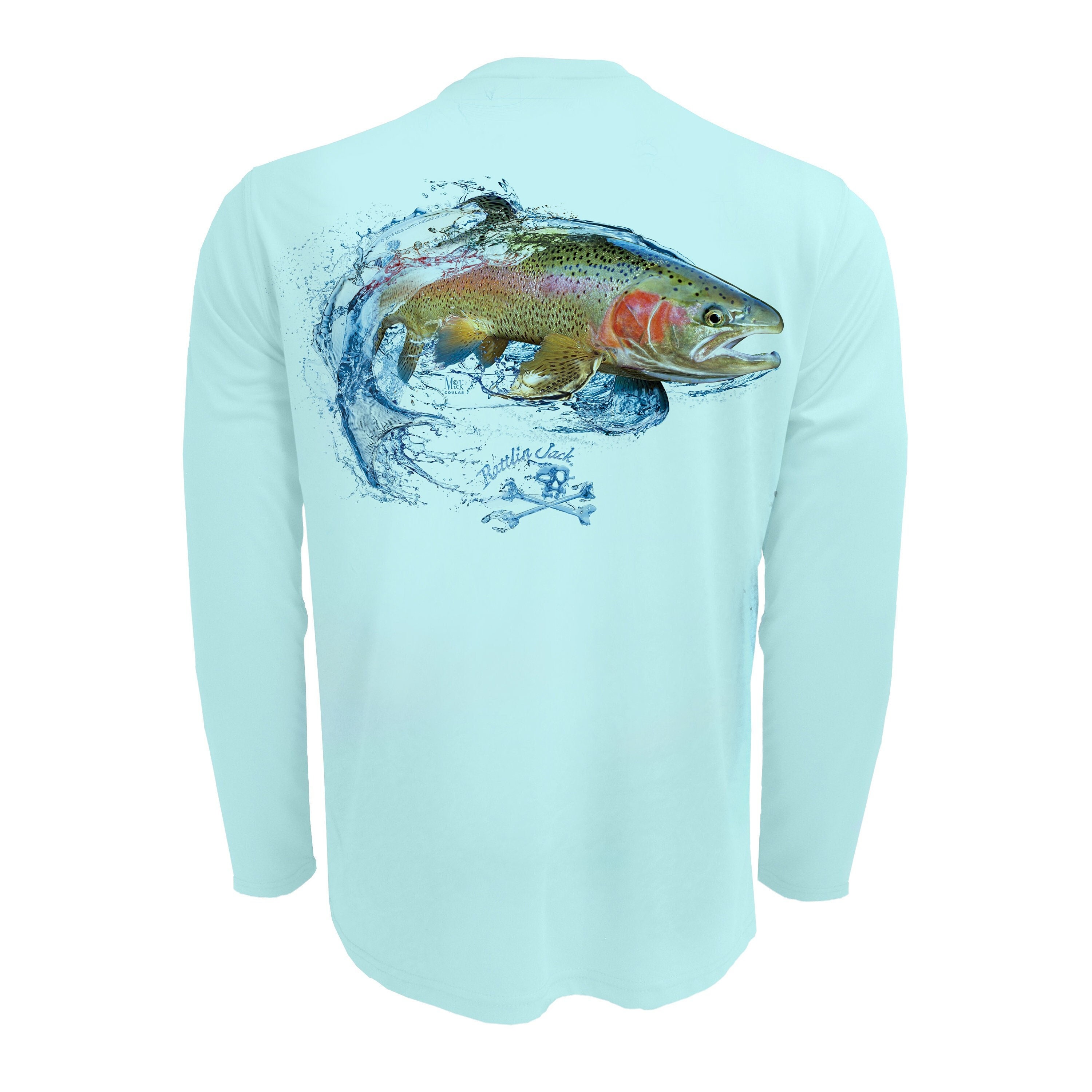 Rattlin Jack Rainbow Trout Fishing Shirt Mens UV Sun Protection Long Sleeve  UPF 50 Moisture Wicking 
