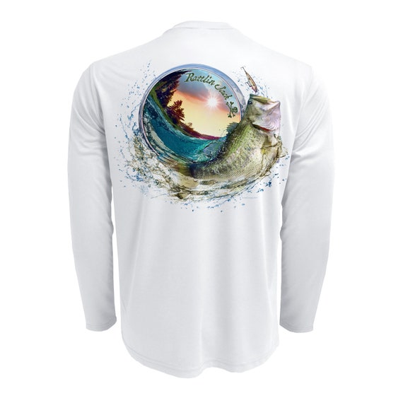 Rattlin Jack Bass World UV Fishing Shirt Mens UPF 50 Sun Protection Long  Sleeve Moisture Wicking 