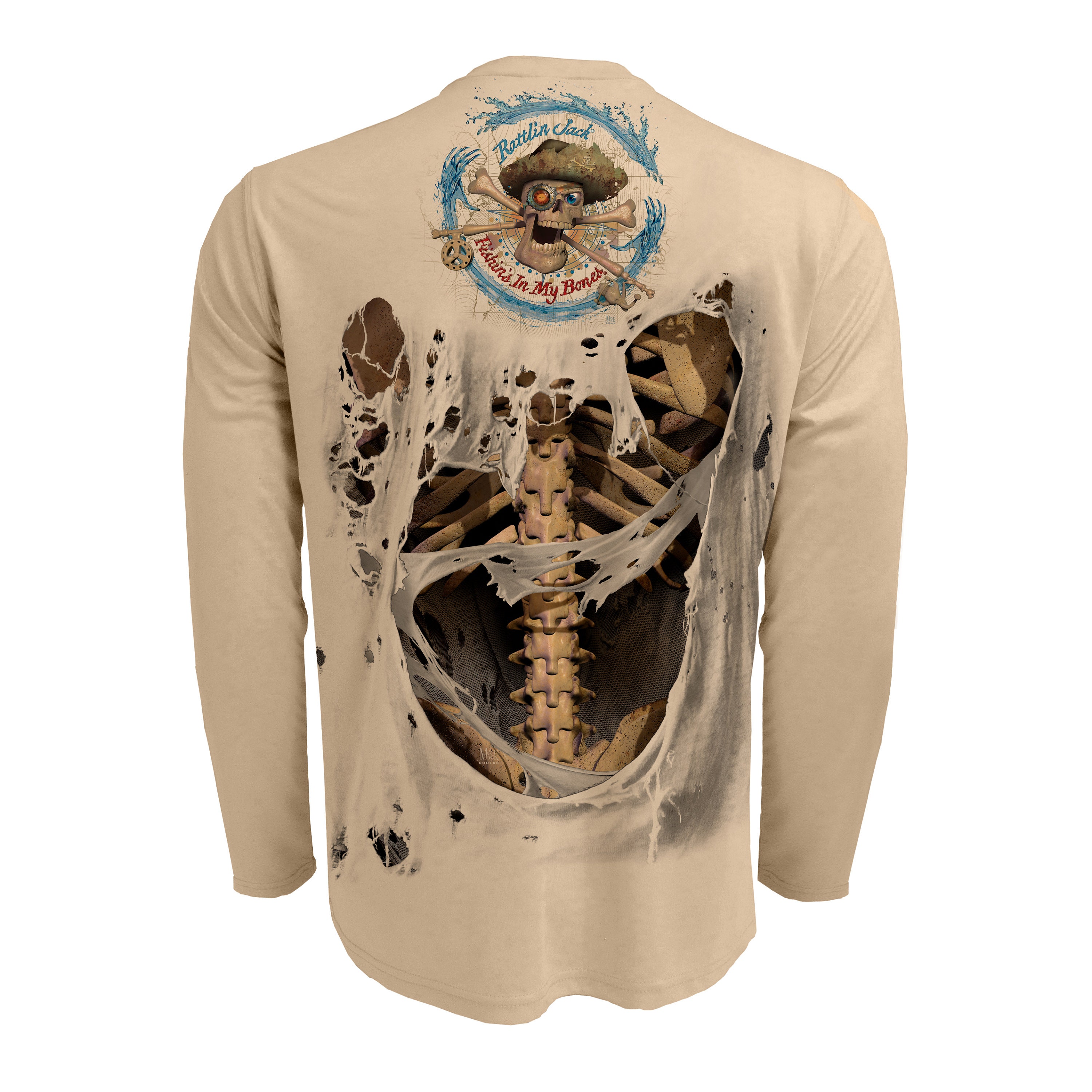Rattlin Jack Skeleton Bones UV Fishing Shirt Mens UPF 50 Dry Fit
