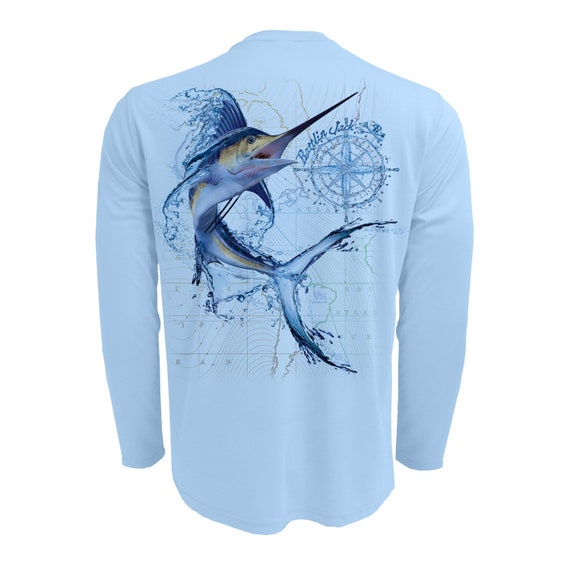 Rattlin Jack Marlin Water UV Fishing Shirt Mens UPF 50 Sun Protection Long  Sleeve Moisture Wicking 