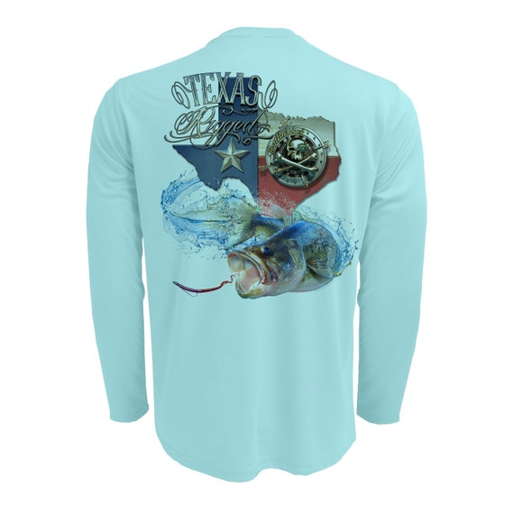 Rattlin Jack Texas Rigged Bass UV Fishing Shirt Mens Quick Dry Wicking Long  Sleeve UPF 50 Sun Protection 