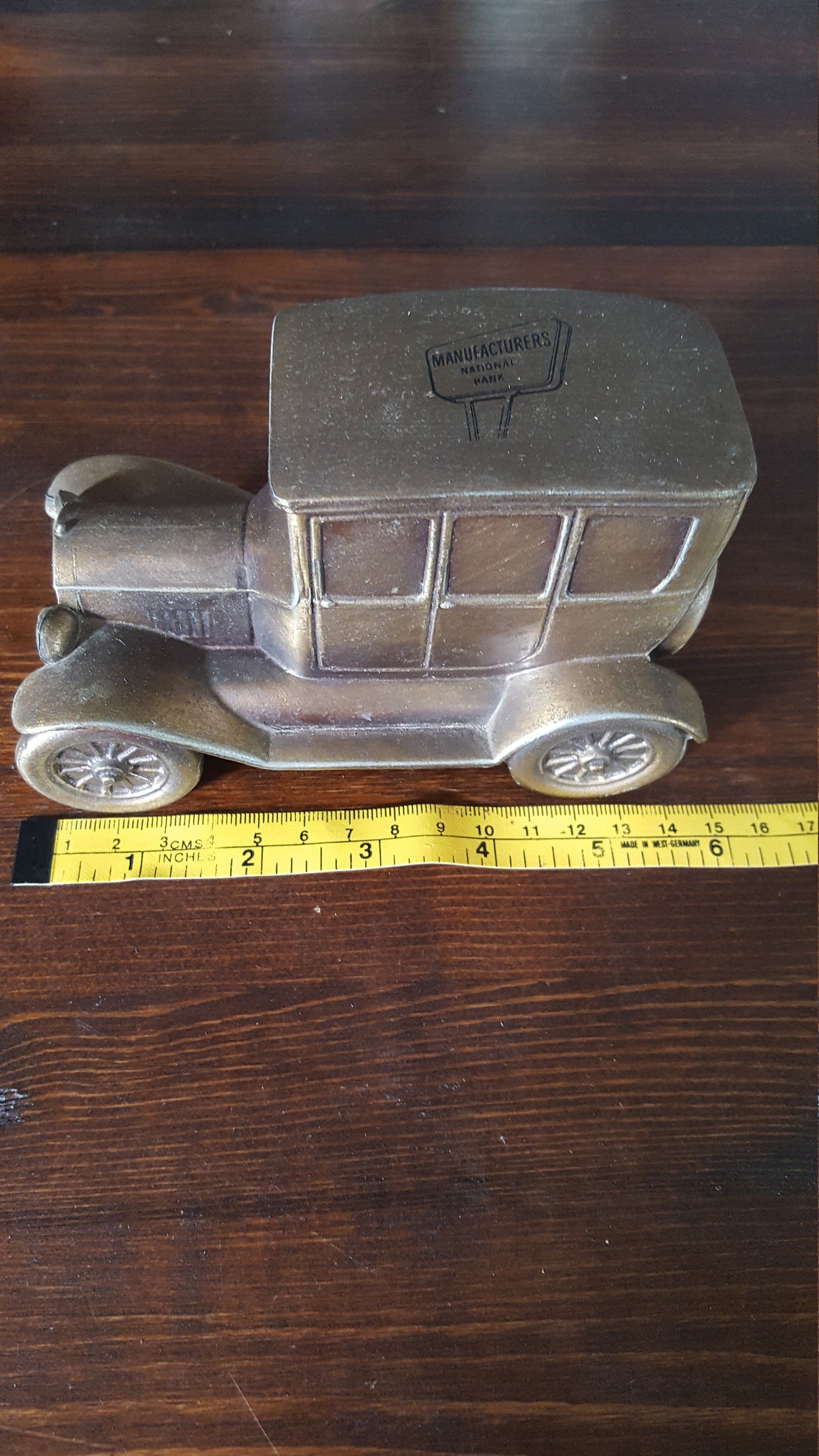 6 inch vintage brass car bank with coins Etsy