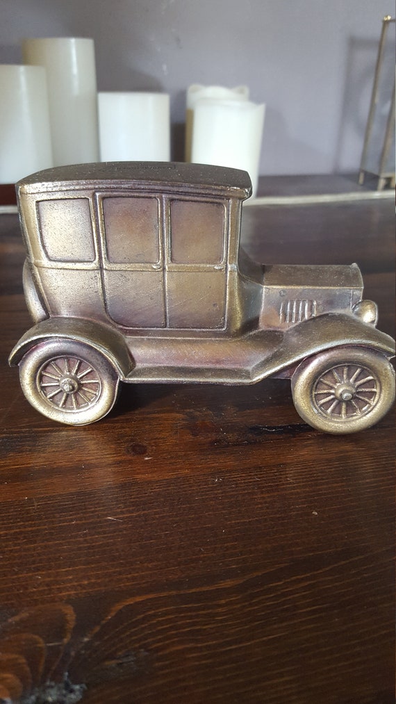 6 Inch Vintage Brass Car Bank With Coins - Etsy