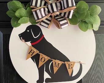 Black lab Wood door sign, chocolate lab dog lover door hanger, Home dog welcome sign