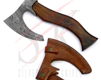Damascus Steel Axe / Hatchet Custom Hand Forged Tomahawk Rose Wood Handle - 51
