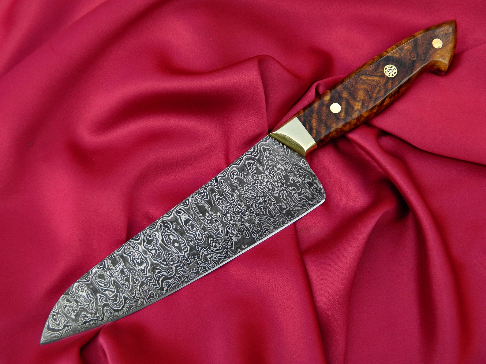 Damascus Steel Kitchen Knife Santoku Chef Knife Custom Etsy
