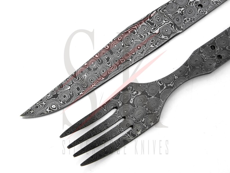 Damascus Steel Steak Knife and Fork Blank Blades Set for Knife Etsy