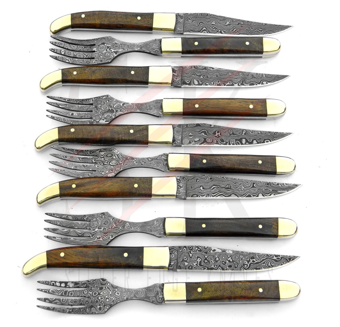 Handmade Set of 5 Damascus Steel Steak Knives and Forks Hand Etsy