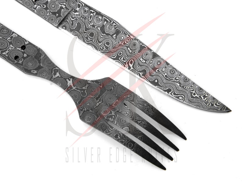 Damascus Steel Steak Knife and Fork Blank Blades Set for Knife Etsy