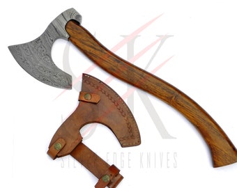 Damascus Steel Axe / Hatchet Custom Hand Forged Tomahawk Rose Wood Handle - 50