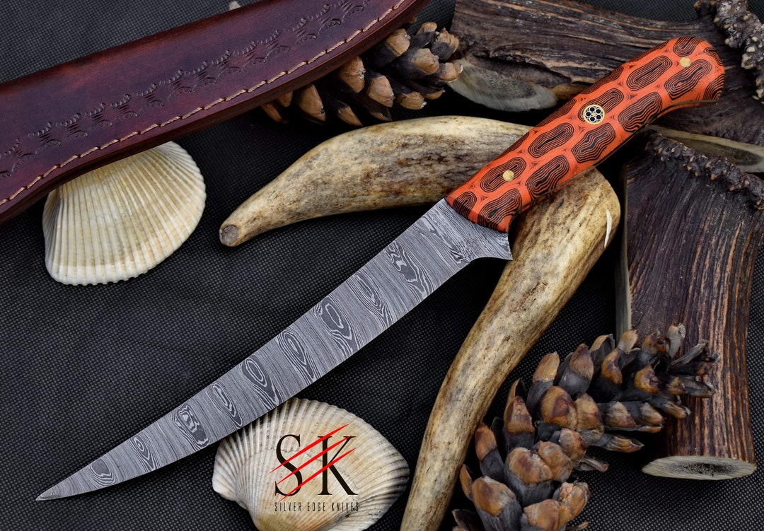 Damascus Steel Fillet Knife Kitchen Chef Knife Custom Handmade With Handmade Finger Print