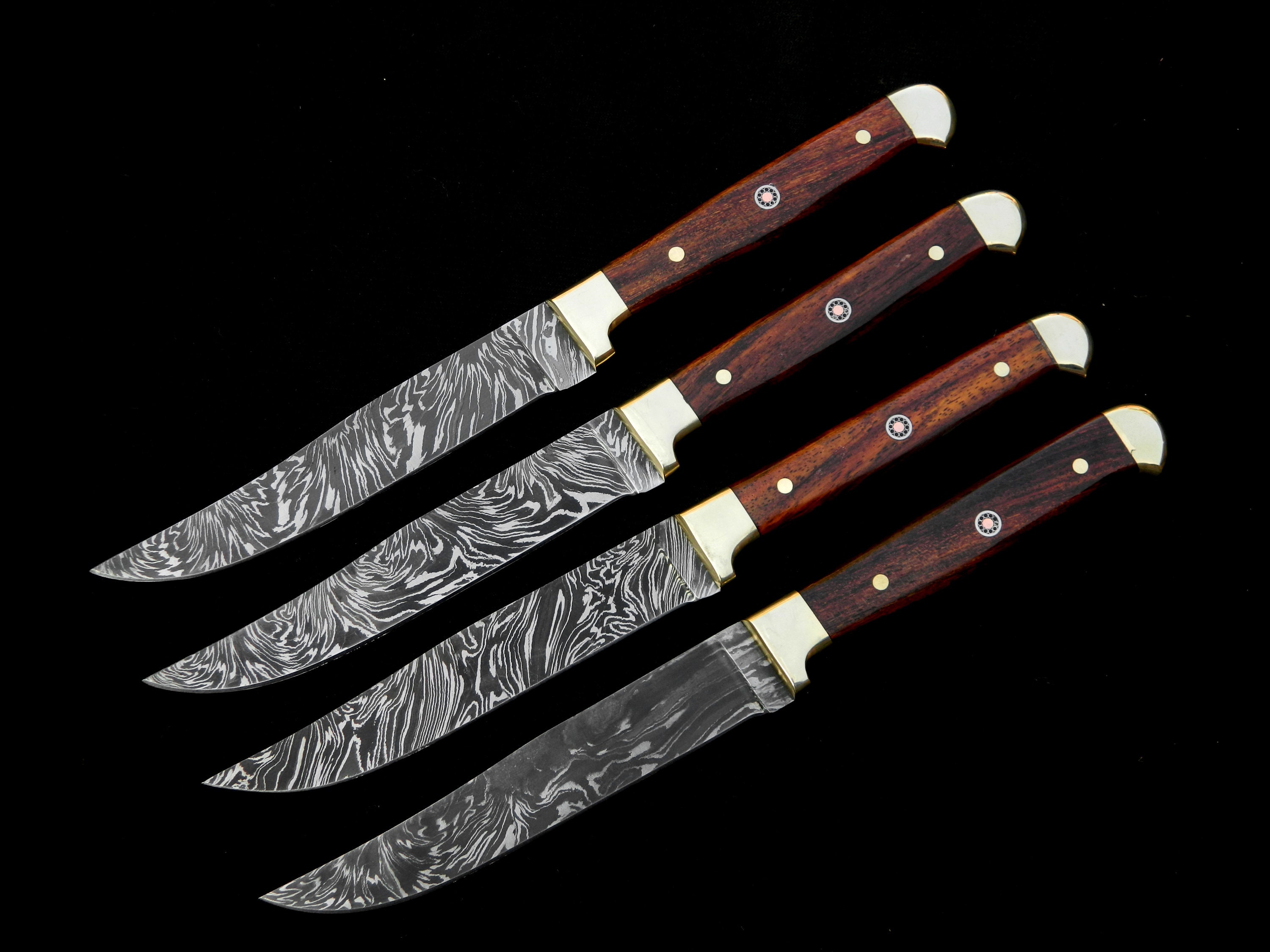 Set of 4 Damascus Steel Steak Knives Custom Handmade Knives Etsy