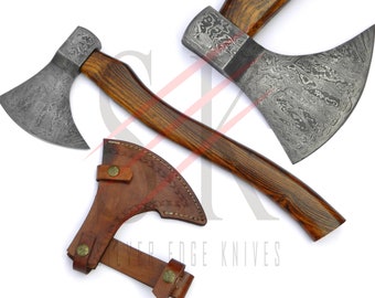 Damascus Steel Axe / Hatchet Custom Hand Forged Tomahawk Rose Wood Handle - 43