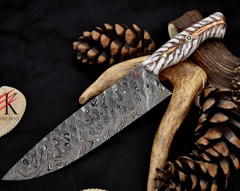 Damascus Steel Chef Knife Kitchen Knife Custom Handmade Gift Knife with Resin Pinecone Handle - 221