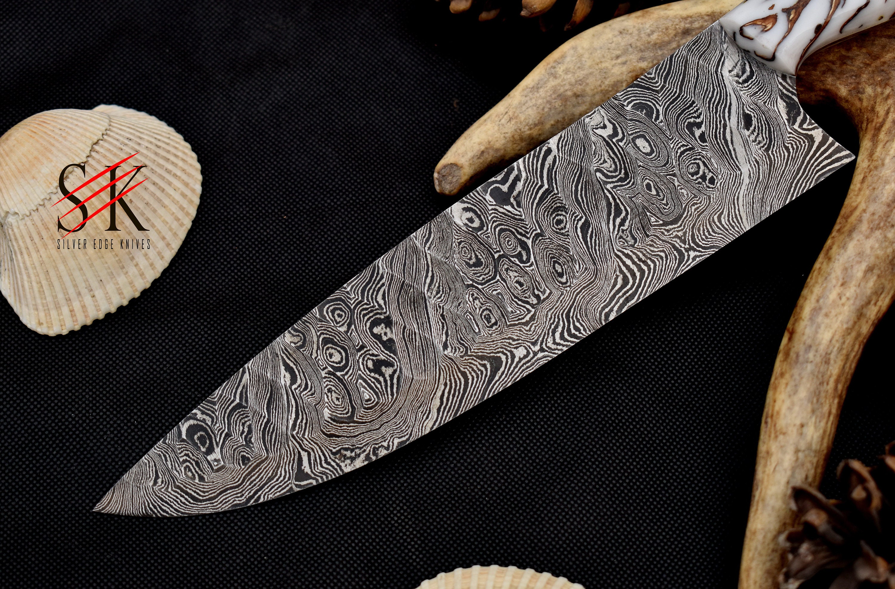 Custom Damascus Chef Knives 3pc Set VG10 Resin Cast Burl Handle, Unique Chef  Knife Pinecone Kitchen Knife, Best Chef Gift 