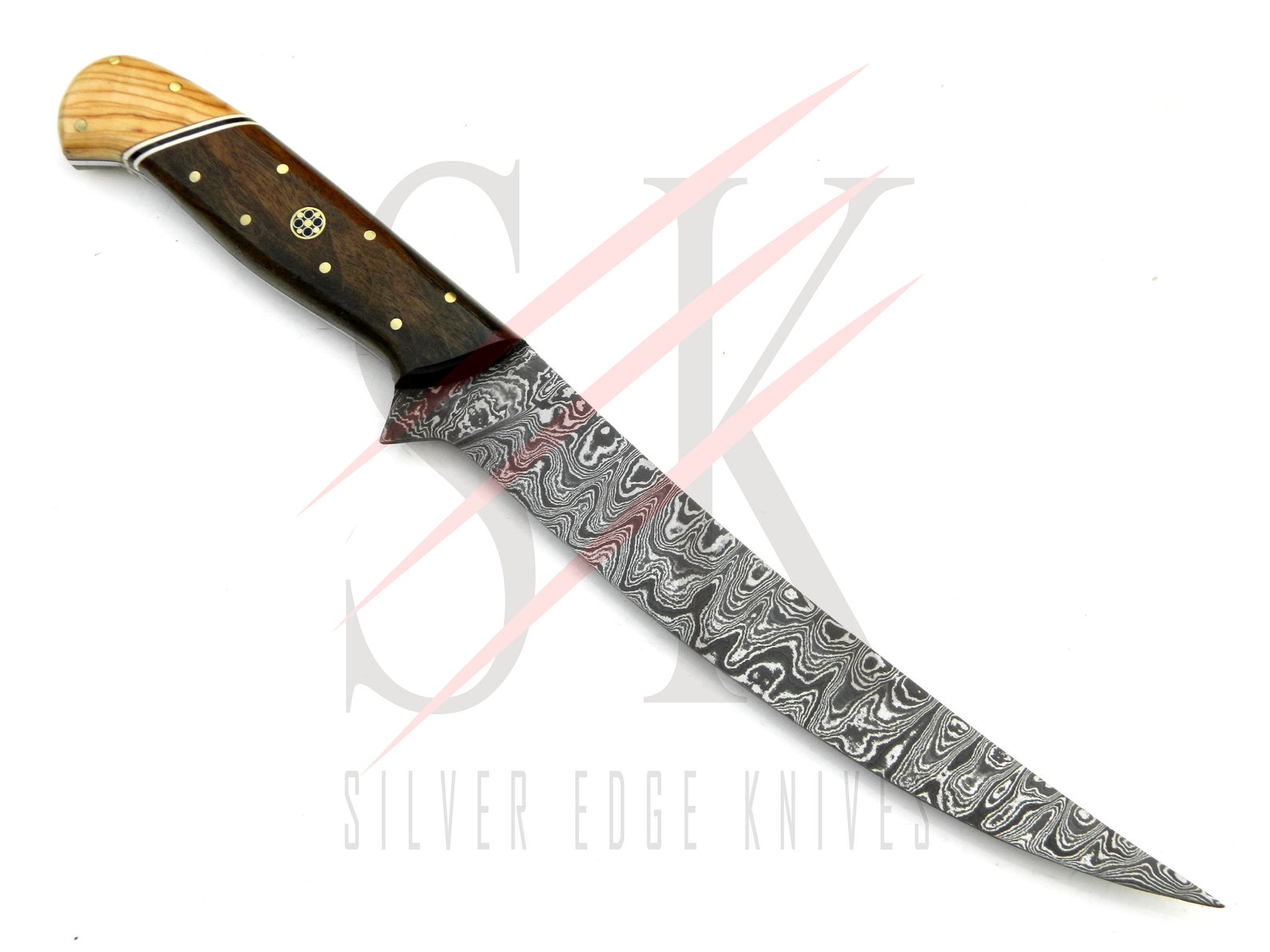 KBS Artisan Damascus Steel Fillet Knife with Leather Sheath