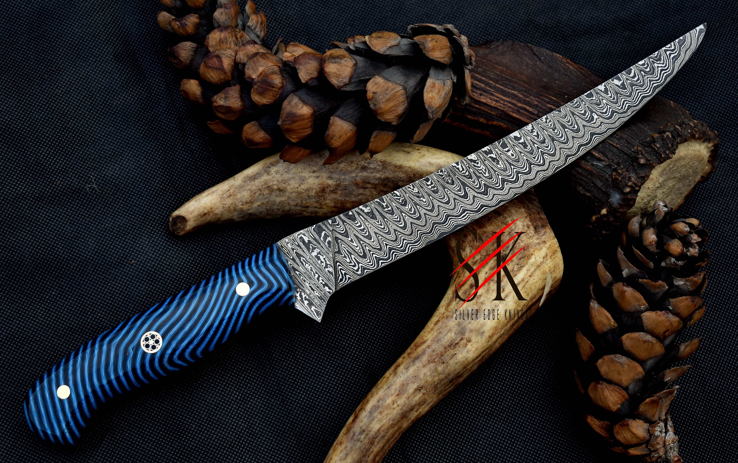 Damascus Steel Fillet Knife Kitchen Chef Knife Custom Handmade