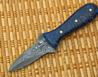 Damascus Steel Custom Made Oyster Shucker Knife Pine Cone Casted Handle With Leather Sheath - 30
