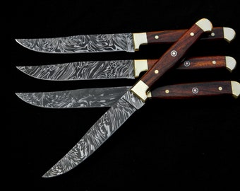 Set of 8 Damascus Steel Steak Knives Custom Handmade - 14 (2)