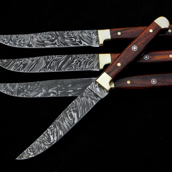 Set of 8 Damascus Steel Steak Knives Custom Handmade - 14 (2)